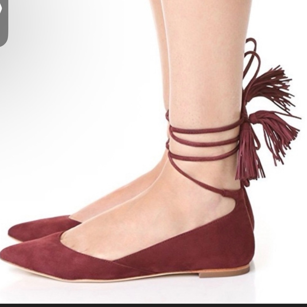 Loeffler Randall Flats Womens Size 9 Penelope Burgundy Suede Tassels